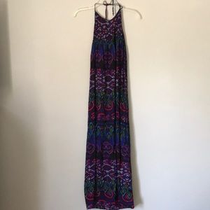 Jewel-tones multi print maxi dress.